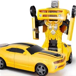 Robot Car for Kids, Bump & Go Action 2 in 1 Robot Car Toy with 3D Lights and Music Transform Car Toy, Robot Car Battery Operated-image-1