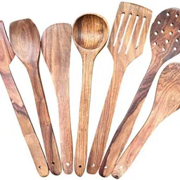 sshandicraftsr Nonstick Cookware, 7-Piece Sturdy Eco-friendly Wooden Serving Spoon Set image 4