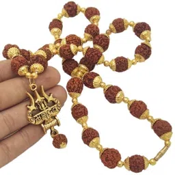 pluybaba samagri God Lord Shiva Mahadev Mahakaal Locket Pendant With 5 Mukhi Rudraksha Mala Gold-plated Brass Pendant image 1