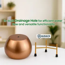 audace Designer Iron Table Top Planter | Copper Finish Pot with Gold Metal Stand Iron Vase image 4
