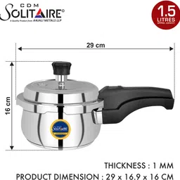 cdm solitaire Pearl Pressure Cooker Sandwich bottom Outer Lid, with Extra Glass Lid 1.5 L Induction Bottom Pressure Cooker image 3