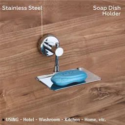gloxy Single Soap Dish Holder for Bathroom | Wall Mount Stainless Steel Soap Stand 5 inch 1 Bar Towel Rod image 3