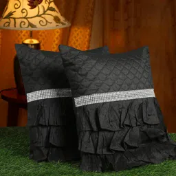 hosta homes Black Textured Poly Satin 16 x 16 Inches Cushion Covers (Set of 2)-picture-25