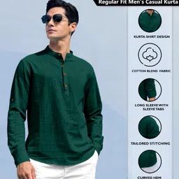 shopyclick Men Solid Cotton Blend Straight Kurta image 2