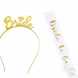 juneja enterprises White Bride To Be Sash With Golden Plastic Crown-picture-25