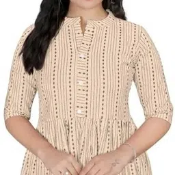 rangrasiyt Women A-line Beige Knee Length Dress image 3