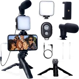 MOXLY Vlogging Kit 6 in 1 for Android (with Tripod), Mini LED Tripod Kit image 4