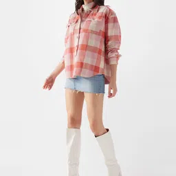 the souled store Women Boxy Fit Checkered Button Down Collar Casual Shirt image 5