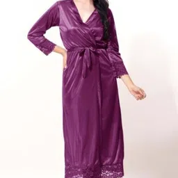 shiyawase Women Night Suit Set Purple Solid image 3