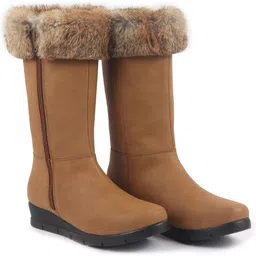 fausto High Ankle Zipper Winter Classic Fur Boots|Platform Wedge Heel Mid Calf Work Boots For Women-picture-11