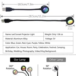 fitric Sunset Projection Lamp Light - LED Mood Light for Room Decor & Photograph Single Disco Ball image 5