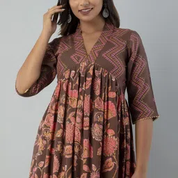 indianic Women Floral Print Viscose Rayon Flared Kurta image 5