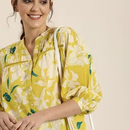 aavira Casual Regular Sleeves Printed Women Yellow Top image 3