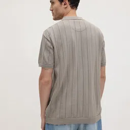 roadster Men Self Design Polo Neck Pure Cotton Brown T-Shirt image 4