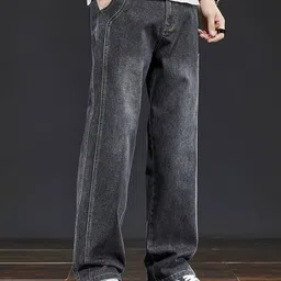 fude pride Men Loose Fit Mid Rise Grey Jeans image 1