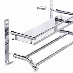 xtarx Multipurpose Stainless Steel Bathroom Wall Mounted Storage Shelf/Rack/ 2 IN1 Stainless Steel Wall Shelf image 5