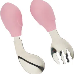 guchigu Spoon and Fork Set for Babies, Baby Training Feeding Utensile- Stainless steel image 4
