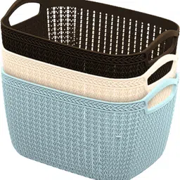 kuber industries Plastic Q-6 Multiuses Designer Plastic Storage Basket Pack of 3 (Brown & Cream & Blue) Storage Basket-picture-26