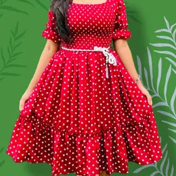 hoc's Women Fit and Flare Red Midi/Calf Length Dress image 2