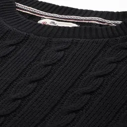 roadster Men Self Design Round Neck Black Sweater image 4