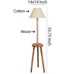 new era Classic Wooden Floor Lamp with Cotton Shade (Natural & off-white) image 3