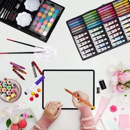 akvanar Art Set Box & Drawing Kit Crayons, Oil Pastels, Colored Pencil Deluxe Gift Art image 5