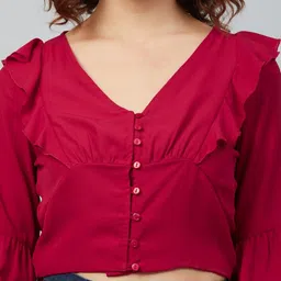 rare Casual Regular Sleeves Printed Women Red Top image 4