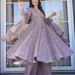 manojava Women Cotton Blend Kurta Palazzo Dupatta Set image 1