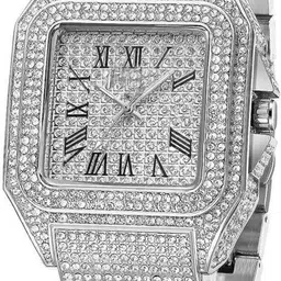 house of common Analog Watch - For Men & Women New Trending Luxury Diamonds Case And Strap (Silvar) Analog Watch image 5