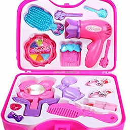 flipboat Makeup kit and Cosmetic Toy Set Beauty Set for Kids Girls, Pink with hairdryer, Mirror & Hair Styling Accessories with a Beauty Suitcase-picture-18