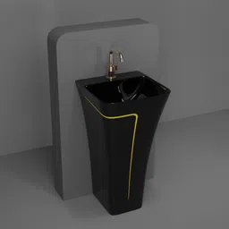 lurexa Premium Quality (FB :010 )Designer Ceramic Shining Black One Piece Wash Basin With Yellow Finishing Line One Piece Pedestal Basin-picture-26
