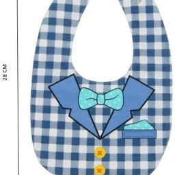 yellow bee Bib Checks with Collar and Bow Print with Double Closure and Button, Blue image 2