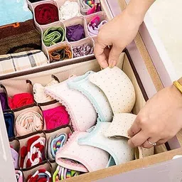 zivini Innerwear Organizer 16+1 Compartment Foldable Fabric Non smell foldable Storage Box image 5