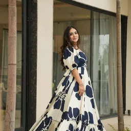 mirrortrendz Floral Print Viscose Rayon Stitched Straight Gown image 3