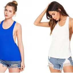 jovo Pack of 2 Party Sleeveless Self Design Women White, Blue Top-picture-11