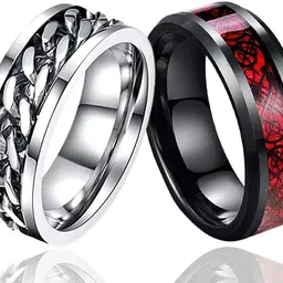 rootwave Stainess Steel Pack of Silver Fidget Spinner with Red Dragon Ring Tungsten Platinum, Silver, Sterling Silver, Titanium Plated Ring image 1