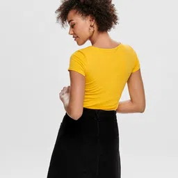 trends tower Casual Regular Sleeves Solid Women Yellow Top image 2