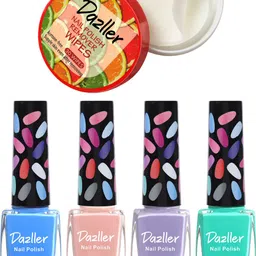 dazller Chic 'N Cute Nailpolish(Pack of 4)+Remover Wipes,Quick-Dry,Onestroke Application Polka Petal-picture-18