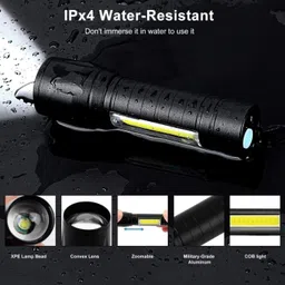 life creation (Pack of 2) Mini Pocket Light Zoom COB USB Charging Led Water Proof TorchR-9 Torch image 5