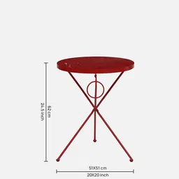 bohemiana from pepperfry Schuller Metal Foldable Outdoor Coffee Table Set In Red Finish With 2 Stackable Chairs image 4