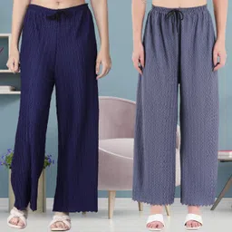 irha Pack of 2 Women Regular Fit Blue, Grey Viscose Rayon Trousers-picture-40