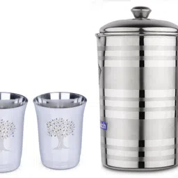 limetro steel Laser Tree Design Pack of 2 Glass & Jug for Dining Table Set / Serving Set/ Jug Glass Set-picture-10