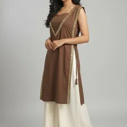 the theme Women Solid, Embroidered, Embellished Pure Cotton A-line Kurta-picture-13