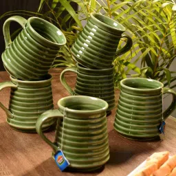 unravel india Earthern 150Ml Green Ceramic (Set Of 6) Tea Cups image 1