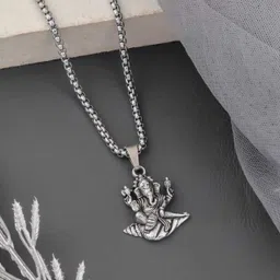 eivaa Ganpati Locket with Chain Silver Brass Locket image 2