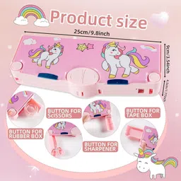 dimoris 4 Button Unicorn Geometry Compass Pencil Box with accessories Magnetic Case Geometry Box image 2