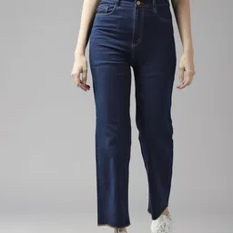 Women Flared High Rise Blue Jeans-image-5