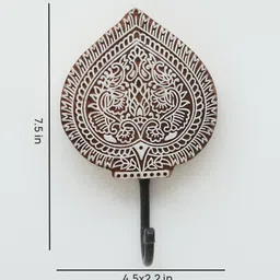 wooden home Mango Wood Hand Carved Leaf Design Decorative Key & Coat Wall Hook for Hanging image 2