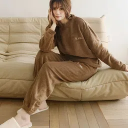 stem rope Women Night Suit Set Brown Solid-picture-22