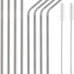 (Pack of 10) 4 straight straws, 4 bend straws, and 2 straw cleaning brushes Glass Water/Juice Glass-image-0
